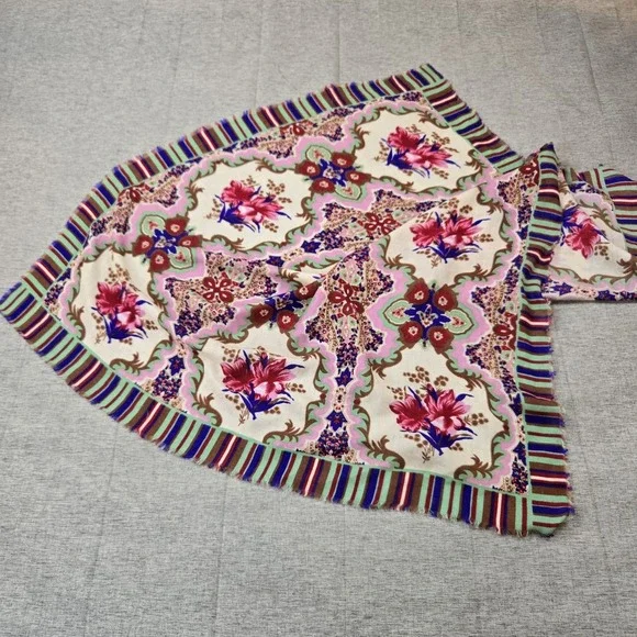 VTG  Glentex Women's Scarf  Floral Brilliant Colorful Design Frayed Edge No Tags - Picture 3 of 8